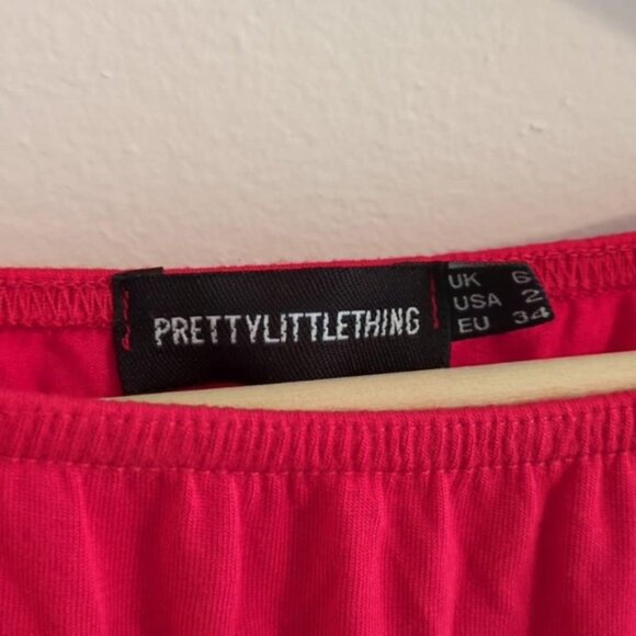 PrettyLittleThing 2 Dress Red Bodycon Sexy Bell Sleeve Stretchy Homecoming Hoco - Picture 2 of 4